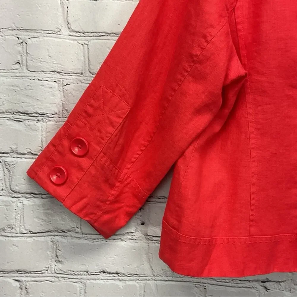 Kim Rogers Blazer Women's Petite Size XLP Red 100% Linen Business Casual Travel